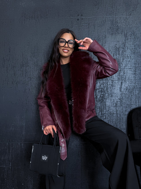 Bordeaux jacket with bordeaux fur "LUX FUR" FL47